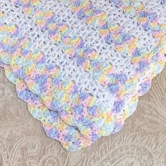 Handmade Other - Handmade Handcrafted Popcorn Stitch Crochet Baby Girl Blanket Multicolor 41"x37"